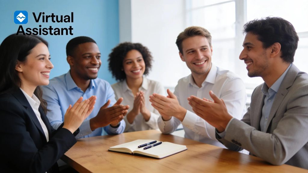 Business professionals sharing positive testimonials about Virtual Assistant services