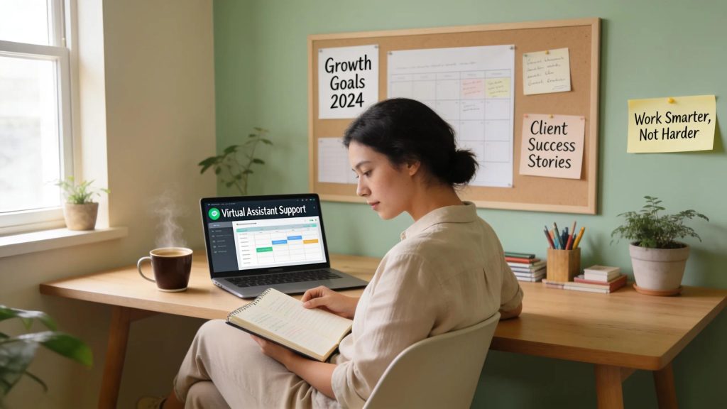 Business owner enjoying a stress-free environment while planning business strategies