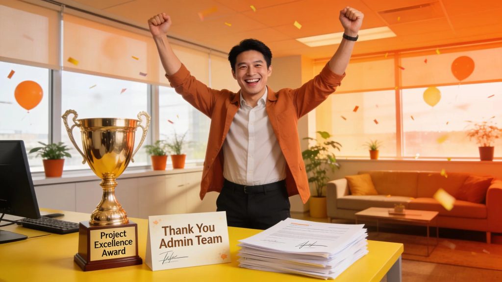 Client celebrating success illustrating the impact of virtual administrative assistance