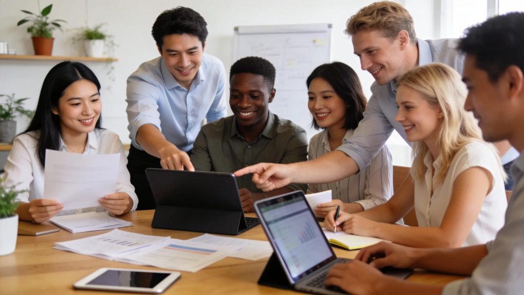 Business team collaboration showcasing the advantages of virtual administrative support