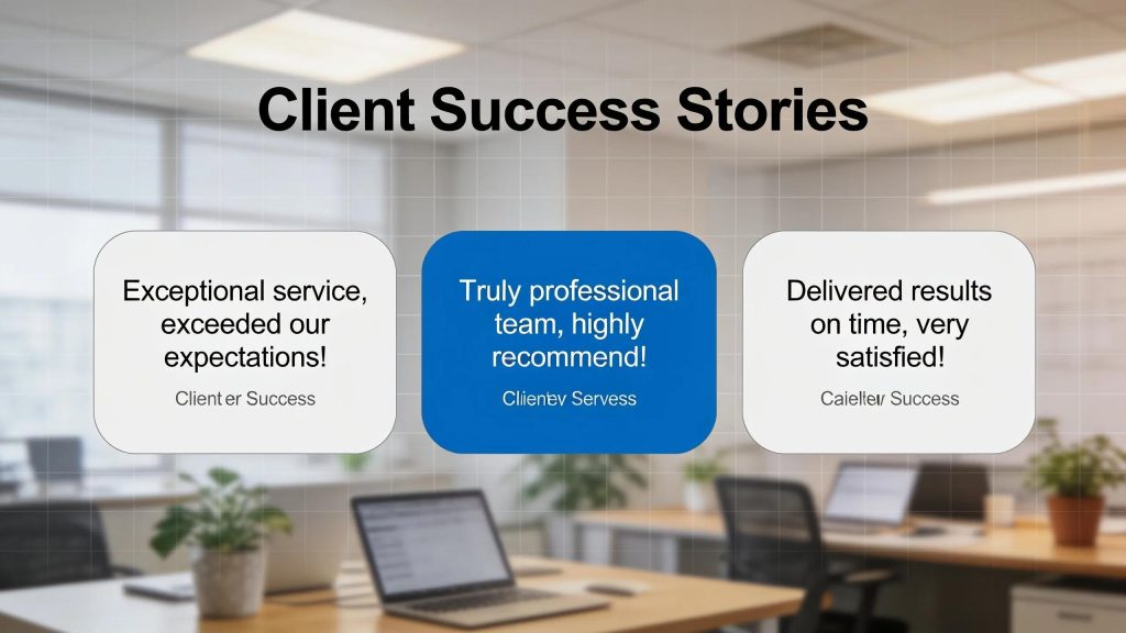 Display of client testimonials affirming the effectiveness of virtual assistant services
